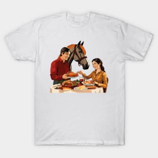 Couple And Horse Thanksgiving Dinner T-Shirt